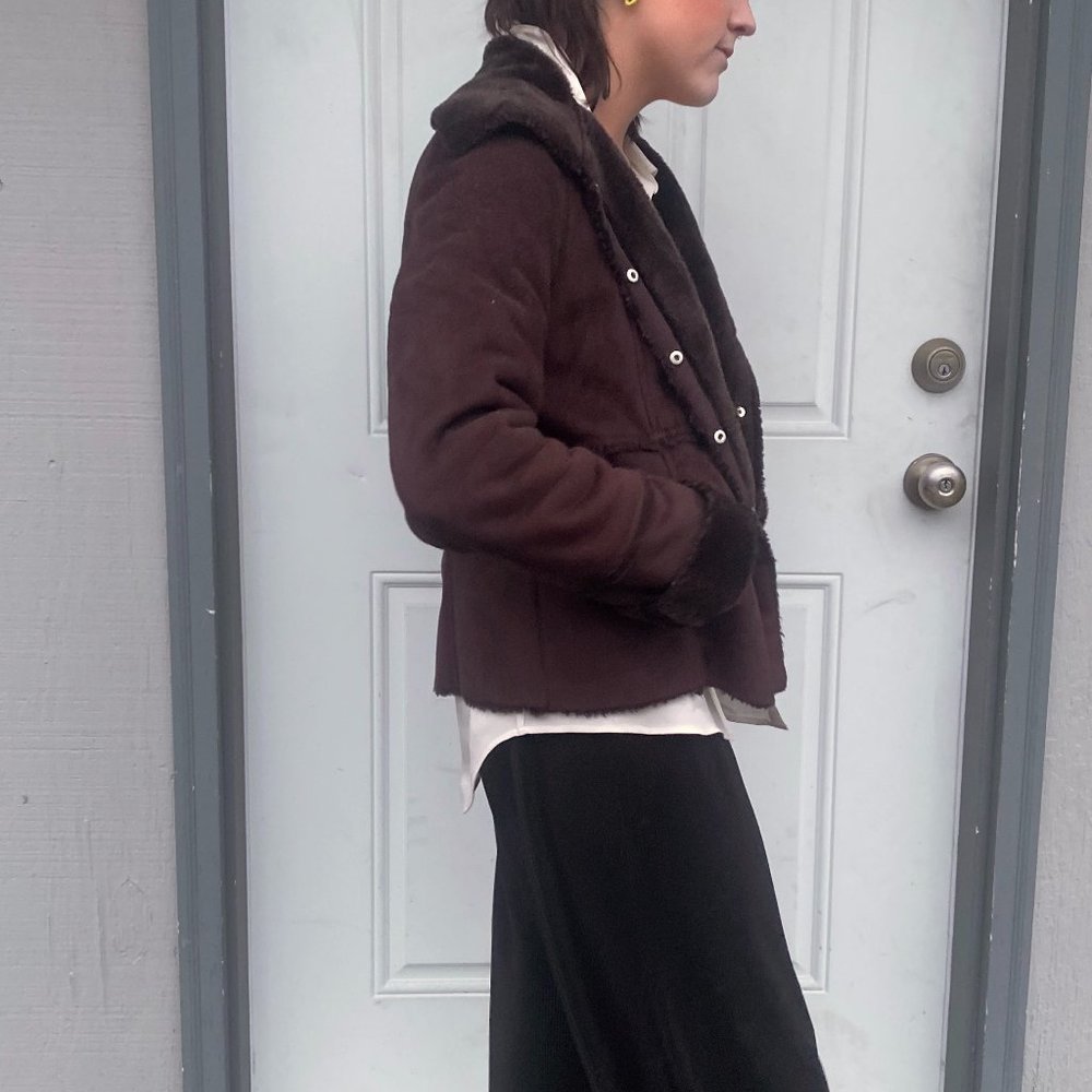 Calvin Klein Jacket Faux Fur Suede Snap Closure Sz Small Color Brown / Womens - Picture 5 of 5
